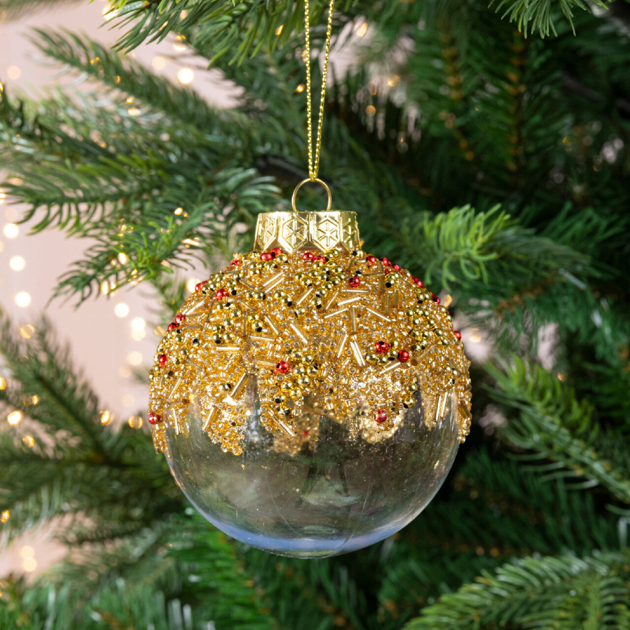 Glob Gold and red beads, Decoris, Ø8 cm, plastic, rosu/auriu - imagine 5